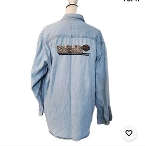 HARLEY-DAVIDSON Men's Vtg Embroidered Bar And Shield Denim Shirt L